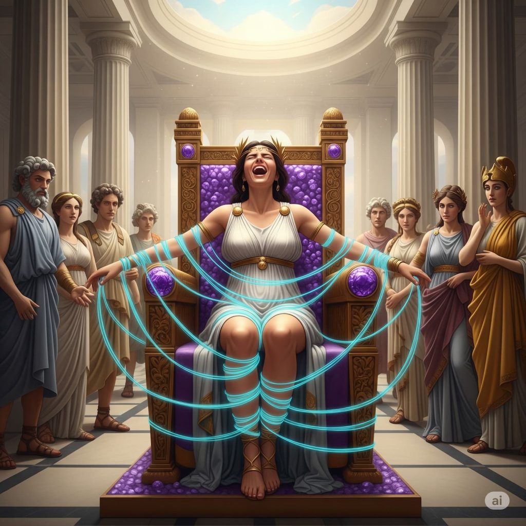 Goddes Hera tickled by the mysterious force summoned by the "purple stones"