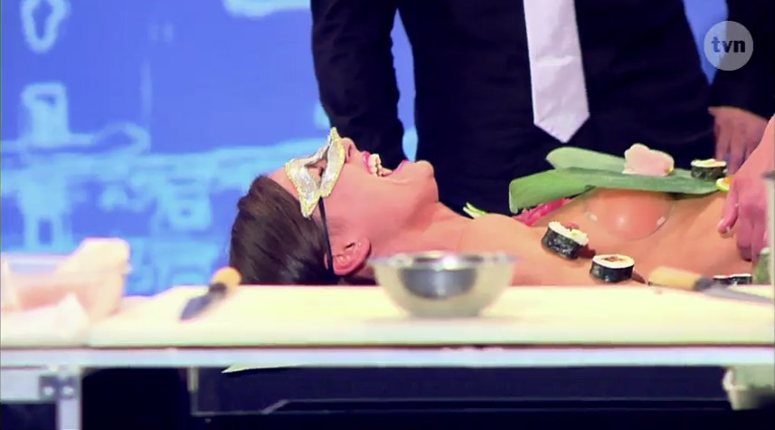 Sushi model tickled 2