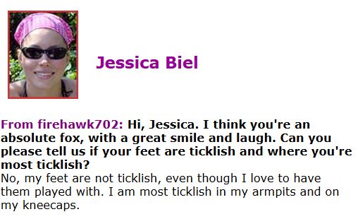 Jessica Biel ticklish