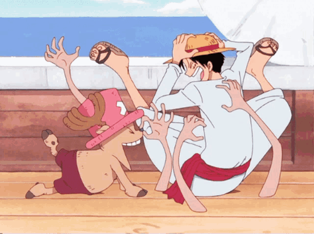 Nico Robin tickles Chopper and Lufy