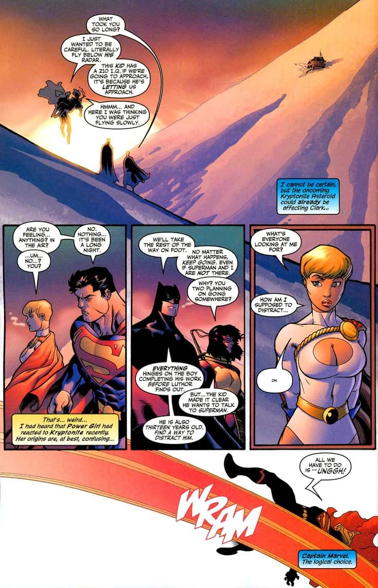 Power Girl boobs distraction (Superman-Batman #4)