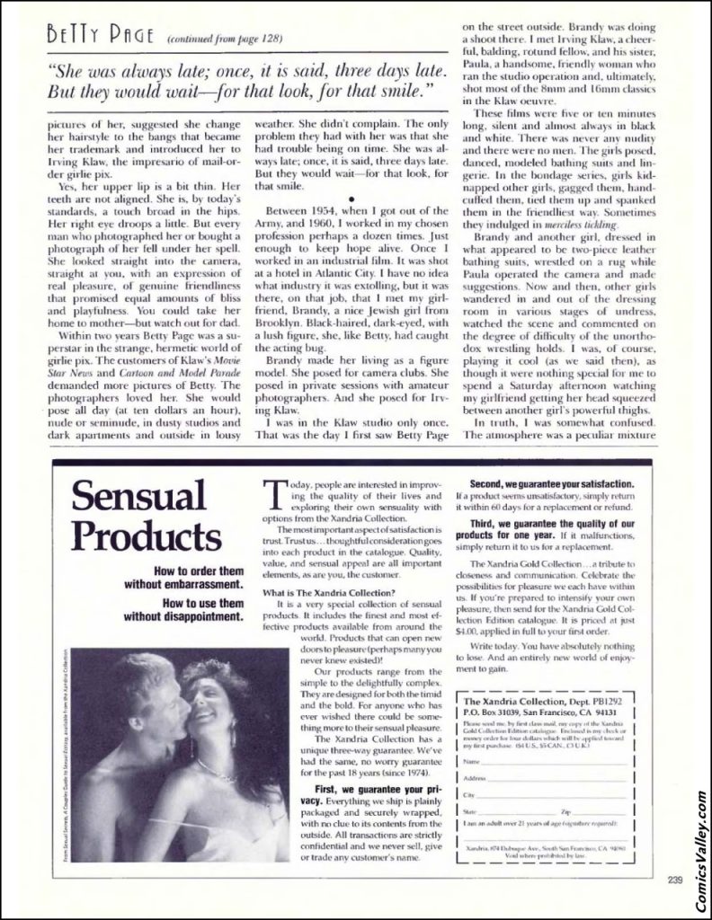 Tickling Betty Page (Playboy December 1992) tickling mention