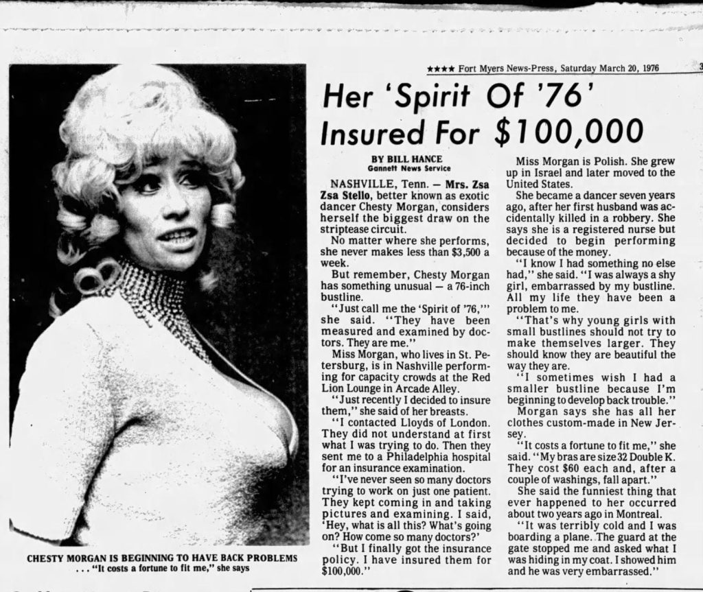 Chesty Morgan - Newspaper