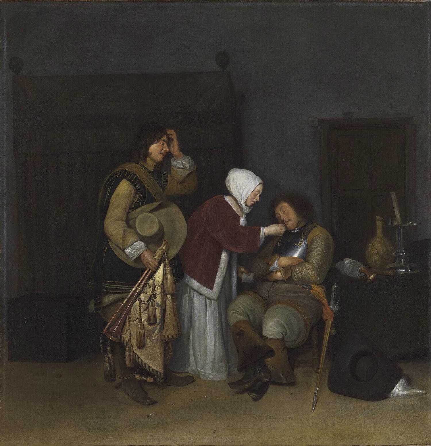 Gerard ter Borch the Younger - Lady Tickling a Sleeping Soldier (1655)