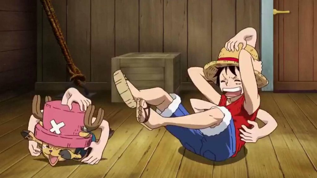 Nico Robin tickles Rufy and Chopper
