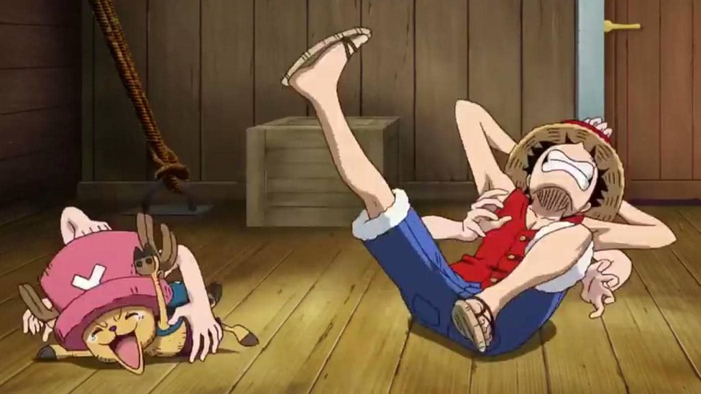 Nico Robin tickles Rufy and Chopper