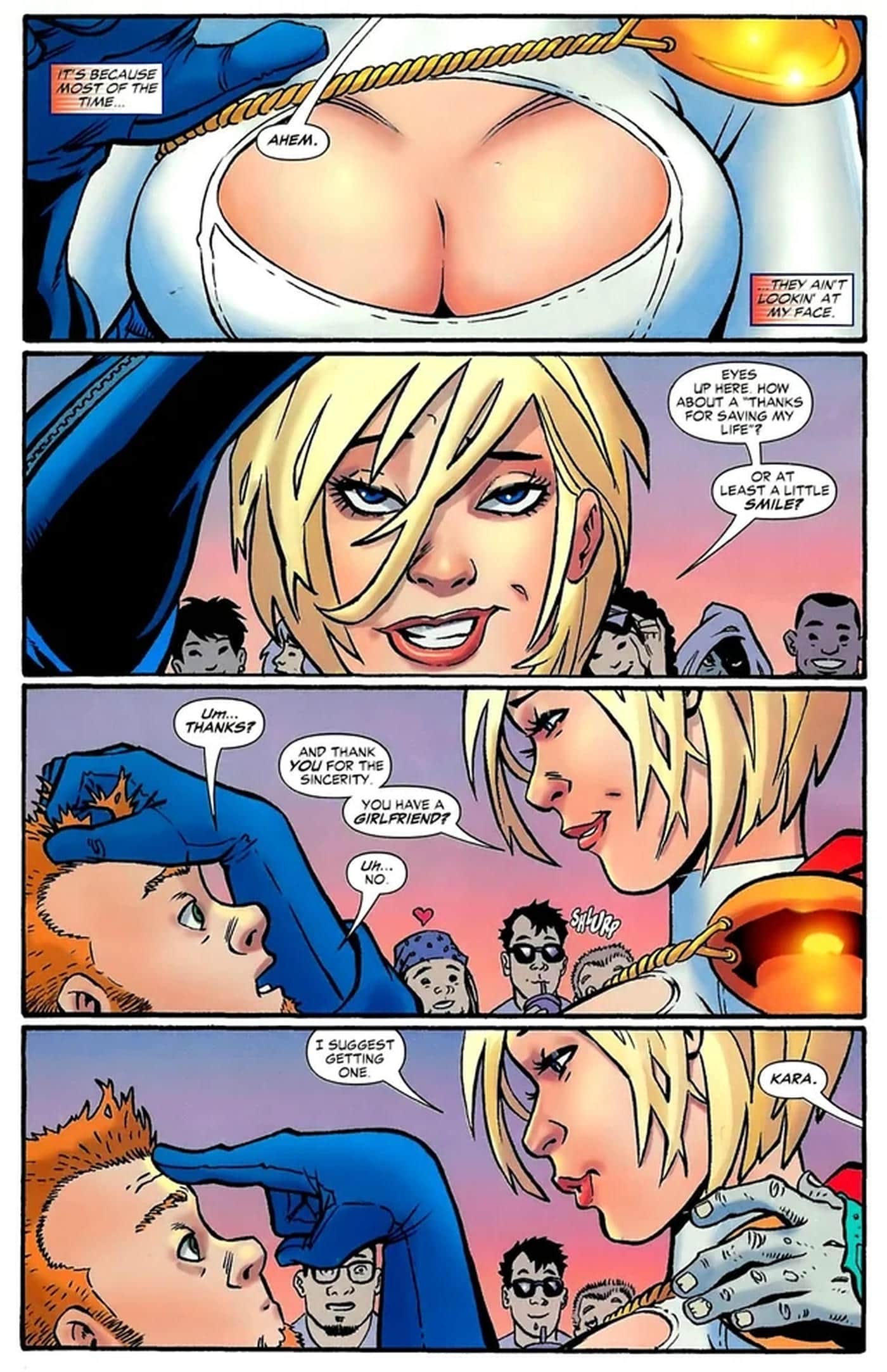 Eyes up! Power Girl tits