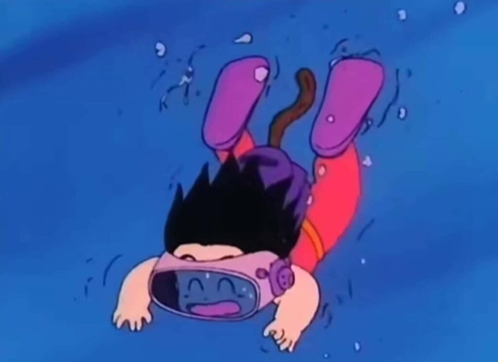 Goku tickled by fishes