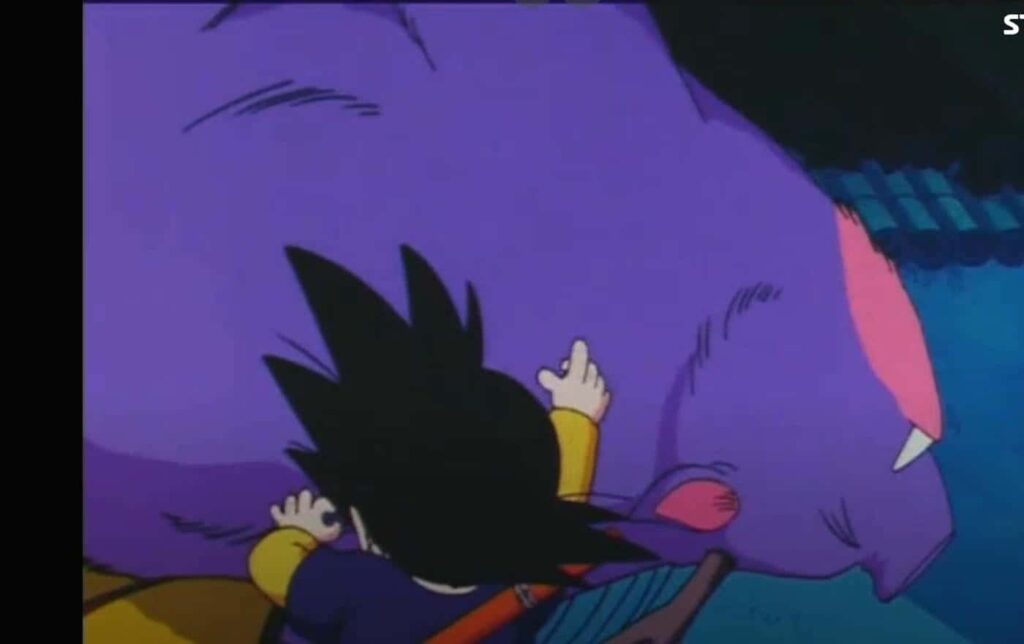 Goku tickles a wildboar