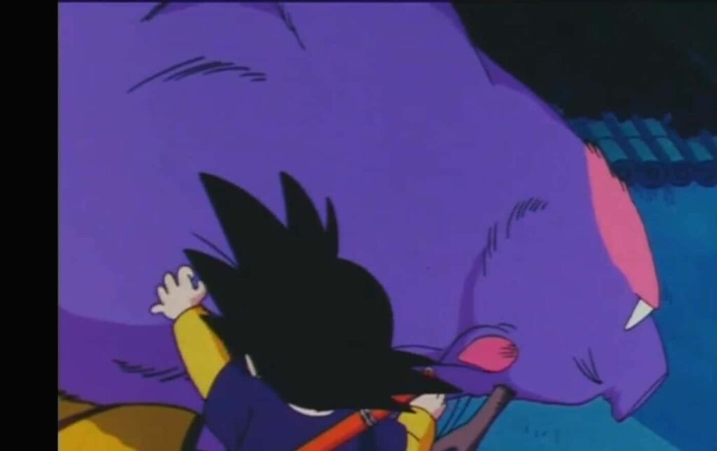 Goku tickles a wildboar