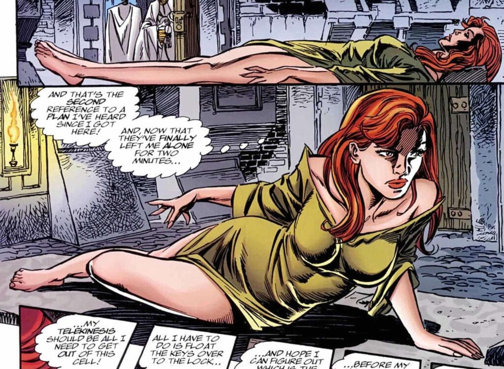 Jean Grey barefoot